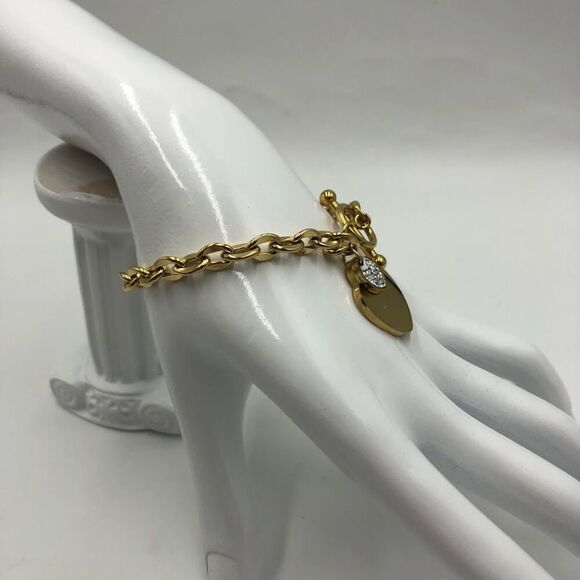 18K Gold Plated Heart Charms with Cubic Zirconiz Women's Bracelet Waterproof - Picture 7 of 12